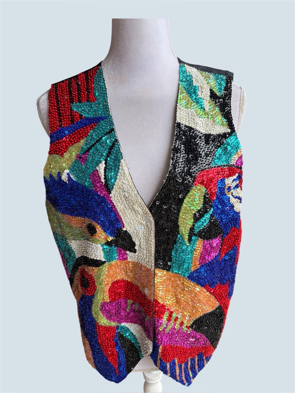 Vtg beaded sequin bird vest size medium - Picture 4 of 8